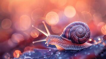a close up of a snail on a leaf photo