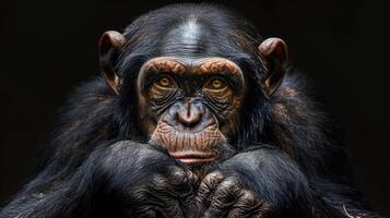 a close up of a monkey with a black background photo