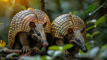 a couple of small animals sitting on top of a tree branch photo