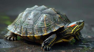 a close up of a turtle on the ground photo