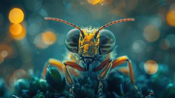 a close up of a bug on a blurry background photo