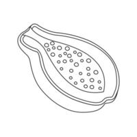 Outline papaya icon, featuring seeds and fruit halves. Minimal contour illustration vector