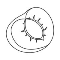 Minimalistic contour half of peach icon in black and white outline, ideal for artwork vector