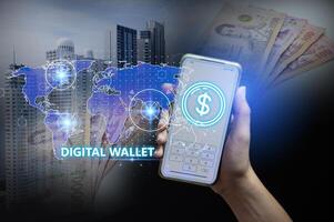 Digital Wallet concept that controls usage with blockchain and smart contacts photo