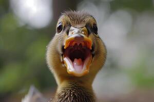 Closeup of duck with open beak photo