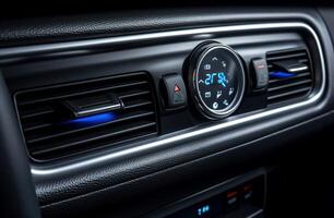 Modern car air conditioning control dial close-up photo
