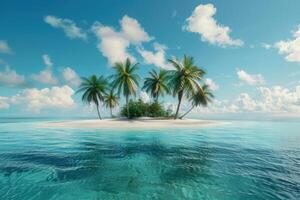 Tropical island with palm trees surrounded by turquoise water photo