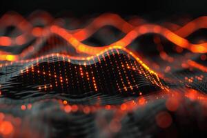 Abstract orange wavy lines flowing over grid data visualisation photo