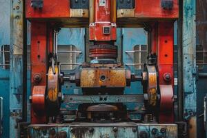 Old industrial machine pressing metal in a factory photo