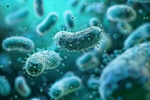 Microscopic view of bacteria cells floating in a body photo