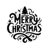 Calligraphic Lettering Merry Christmas on White Background with Small Christmas Tree vector