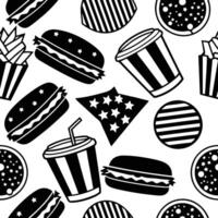 Black and white seamless pattern with hamburgers and fries vector