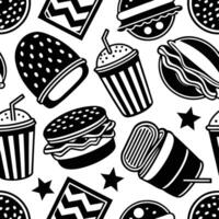 Black and white seamless pattern with hamburgers and fries vector