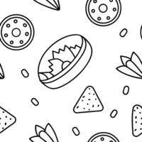 A black and white pattern with food items vector