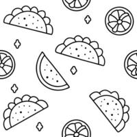 Tacos and slices of fruit are shown in this pattern vector