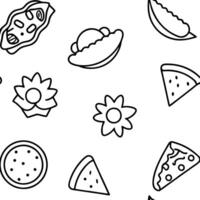 A black and white pattern with various foods vector