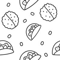 A black and white pattern with tacos and beans vector