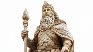 Forseti known as god of justice in Scandinavian mythology is depicted with regal presence wearing a crown and holding a staff symbolizing authority and fairness. photo