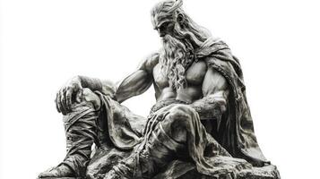 artwork displays Njord a prominent god from Scandinavian mythology depicted in a realistic style. His strong contemplative pose captures his essence as a deity of wealth and the sea. photo