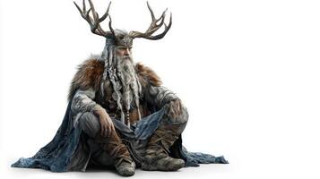 Scandinavian god Ullr is captured in a realistic depiction showcasing his distinct antlers and winter attire. He represents archery and snow. photo