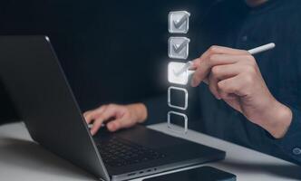 Digital checklist with virtual task completion concept photo