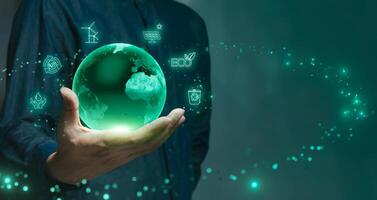 Sustainable technology and eco-friendly planet protection concept photo