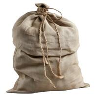 Full burlap sack tied with rope isolated on white background photo