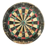 Old dartboard showing signs of wear and tear isolated on white background photo