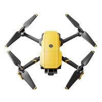 Yellow quadcopter drone hovering with camera pointed down photo