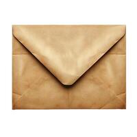 Old brown envelope isolated on white background showing age photo