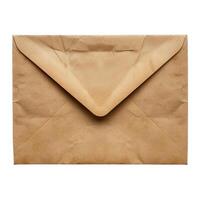 Old brown envelope closed lying on white background photo