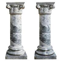 Two ancient marble columns standing tall on white background photo