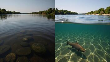 A contrast between two rivers one polluted with no aquatic life vs photo