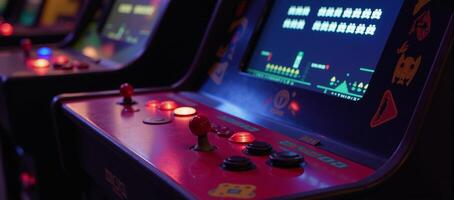 Nostalgic image of retro Arcade Cabinet with pixelated Space Invaders photo