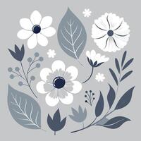 A set of flowers and leaves on a gray background vector