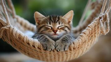 Kitten chilling in hamock, cat wallpaper photo