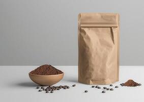 Design sophisticated coffee packaging concepts using a blank bag template ideal for whole bean and ground coffee marketing. photo