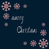 Merry Christmas Hand drawn greeting card. New year greeting with red snowflakes and lettering. Dark background greeting card vector