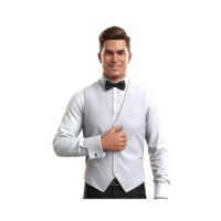 Man in White Tuxedo Smiling and Posing png