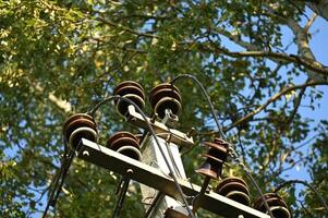 a power pole with many electrical wires attached to it photo