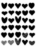 Big set of red hearts of different shapes on a white isolated background. Design elements for Valentine's Day, websites, wedding. vector