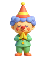 3D anime rendering of a clown, He's sleeping and his hands are closed. isolated on transparent background png