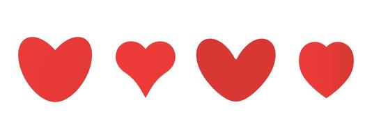 Set of red hearts of different shapes on a white isolated background. Design elements for Valentine's Day, websites, wedding. vector