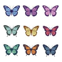 Butterflies set of icons in different colors vector