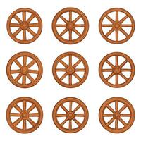 A set of wooden wheels on a white background vector