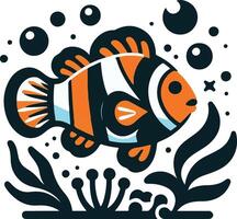 Illustration of clown fish in coral reef. vector
