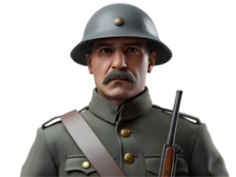 front view of a german soldier from world war i in military uniform with helmet and rifle, featuring a serious expression and detailed portrait for historical reenactment or war history presentations png