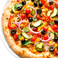 Closeup view of a Pizza with vegetables. png