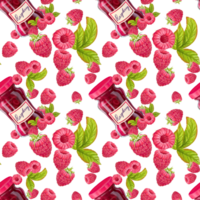 Raspberry confiture and raspberries with leaves for wrapping and textile png