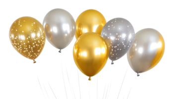 Golden and silver festive balloons isolated on transparent background png